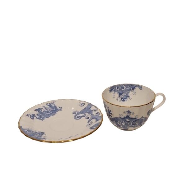 Vintage Royal Worcester Blue‎ Dragon Tea Cup & Saucer Gold Trim with Stand - Picture 3 of 13